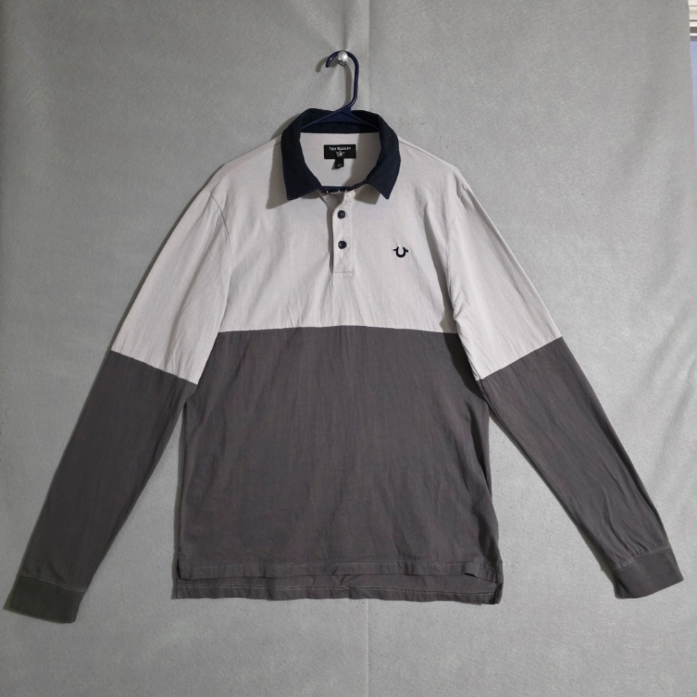 True Religion Mens Color Block Rugby Shirt 100% Cotton 104933 Size Large
